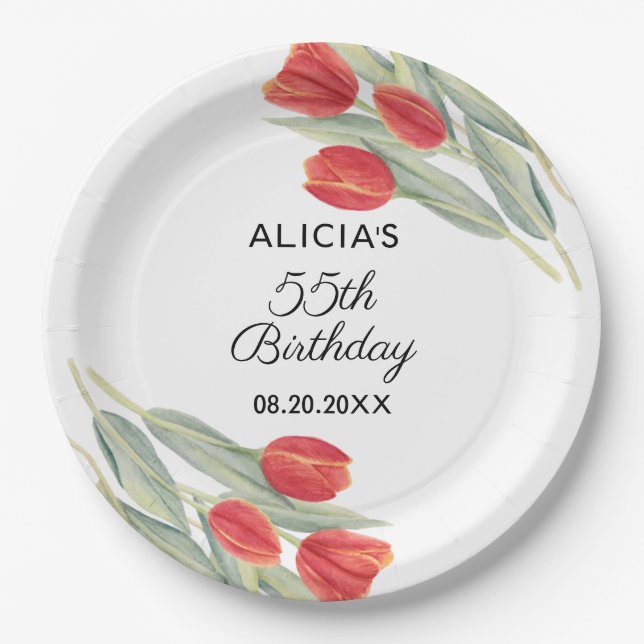 Assiettes En Carton Élégante Flore rousse printemps 55e anniversaire (Devant)
