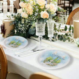 Assiettes En Carton Elégante Fontaine | fleurs colombes Mariage Luxe