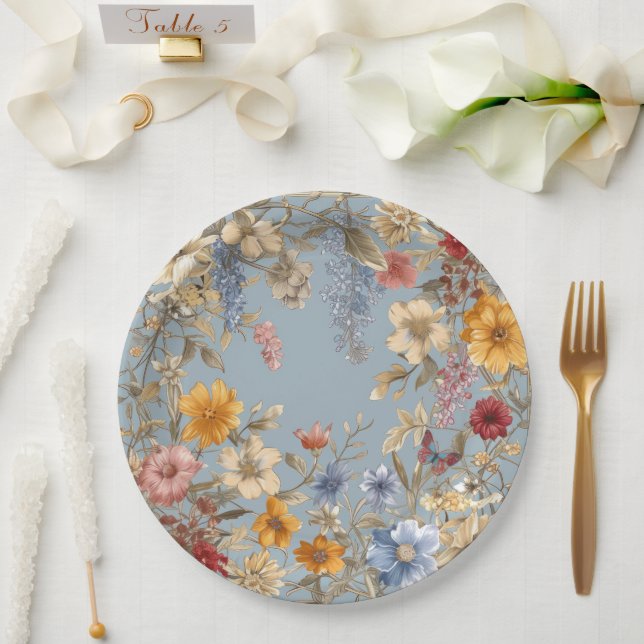Assiettes En Carton Elégante frontière florale (Mariage)