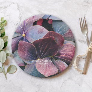 Assiettes En Carton Elégante Gold Purple Blue Hydrangeas fête d'annive