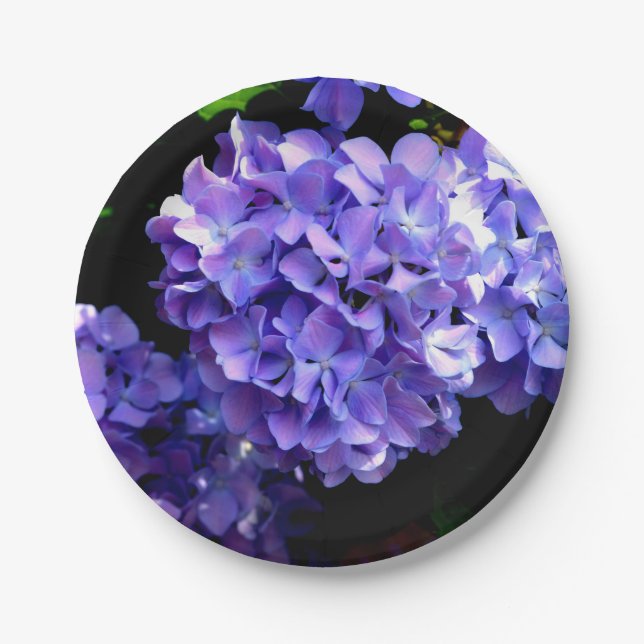 Assiettes En Carton Elégante hydrangée violette fleurie bleu pourpre (Devant)
