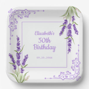 Assiettes En Carton Elégante Lavande violette Antique Frame Anniversai