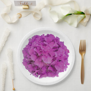Assiettes En Carton Elégante magenta rose hydrangée florale roses