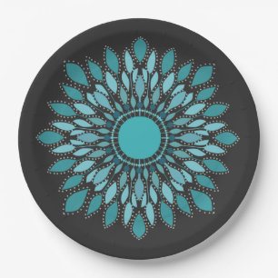 Assiettes En Carton Elégante Mandala Turquoise Lotus Flower  