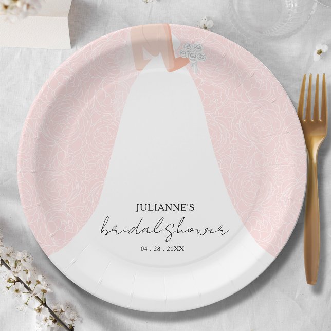 Assiettes En Carton Élégante mariée sur Fête des mariées rose (Créateur téléchargé)