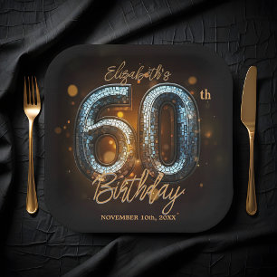 Assiettes En Carton Élégante Mosaïque d'or noir élégant 60e anniversai
