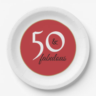 Assiettes En Carton Elégante Noir Blanc lettres 50e fête d'anniversair
