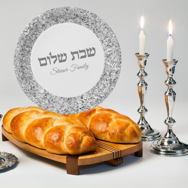 Assiettes En Carton Elégante Parties scintillant Argent Shabbat Hébreu (Créateur téléchargé)