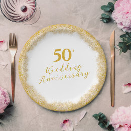Assiettes En Carton Elégante Parties scintillant d'or Faux 50e anniver