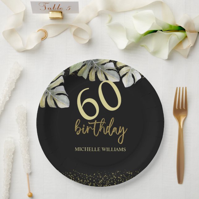Assiettes En Carton Elégante Parties scintillant Gold Palm Calligraphi (Mariage)