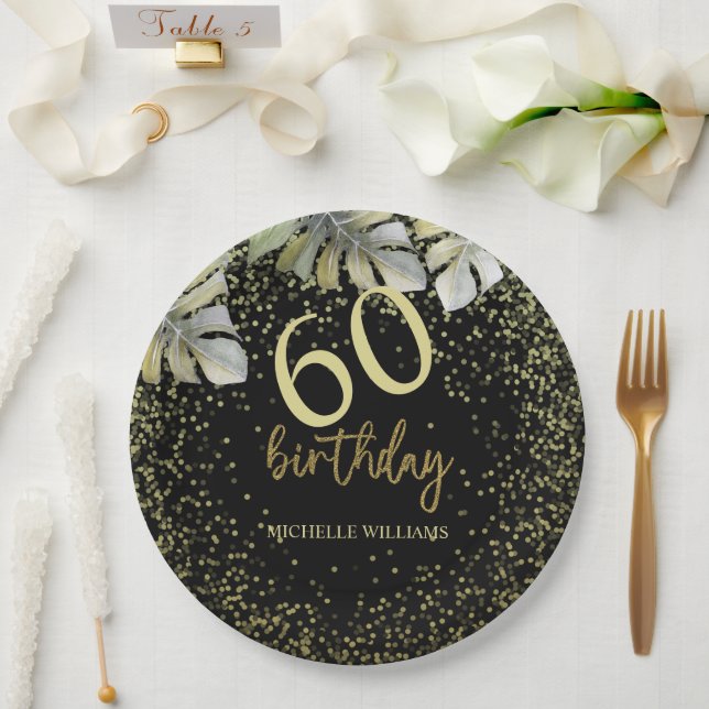 Assiettes En Carton Elégante Parties scintillant Gold Palm Calligraphi (Mariage)