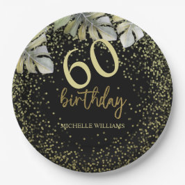 Assiettes En Carton Elégante Parties scintillant Gold Palm Calligraphi