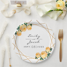 Assiettes En Carton Elégante Parties scintillant or Geo Orange Floral 