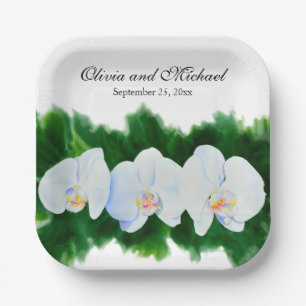 Assiettes En Carton Elégante peinture d'orchidée tropicale blanche