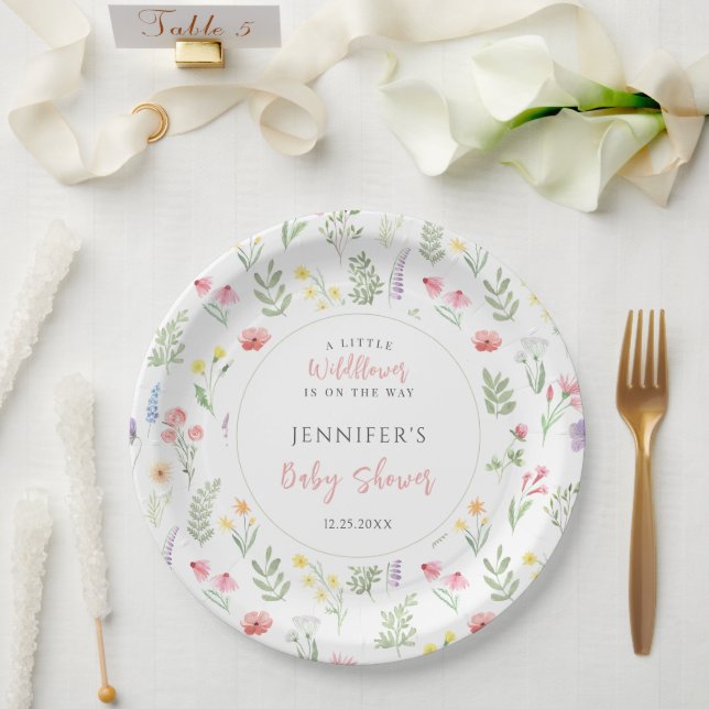Assiettes En Carton Elégante petite fleur sauvage boho bébé douche (Mariage)