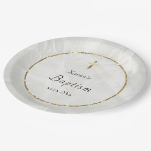 Assiettes En Carton élégante pierre blanche en marbre Baptême