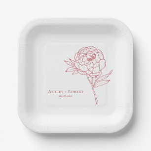 Assiettes En Carton Elégante Pierre rouge Fleur Mariage moderne