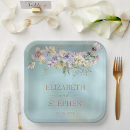 Assiettes En Carton Élégante plaque de papier bleu floral