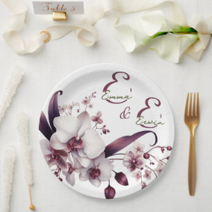 Assiettes En Carton Élégante plaque de papier Mariage orchidée