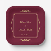Élégante plaque papier Mariage or Bourgogne