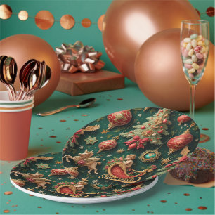 Assiettes En Carton Élégante Plaques de papier de Noël baroque