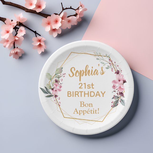Assiettes En Carton Élégante Plaques papier 21e anniversaire de la fle (Elegance on Your Plate, Bliss on Your Budget! 🌸💛)