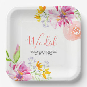 Assiettes En Carton Élégante Plaques Papier Mariage Aquarelle Fleurs