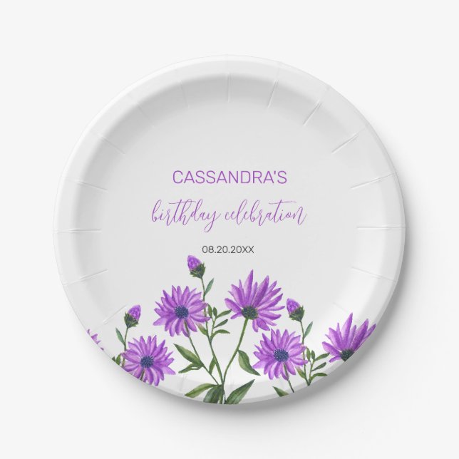 Assiettes En Carton Élégante Purple Xeranthemum Floral fête d'annivers (Devant)