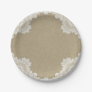 Assiettes En Carton Élégante Romance Rustique Mariage Blanc Dentelle &