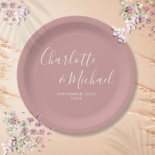 Assiettes En Carton Élégante signature rose poudrée mariage