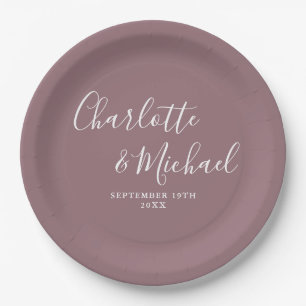 Assiettes En Carton Élégante Signature Script Mauve Mariage