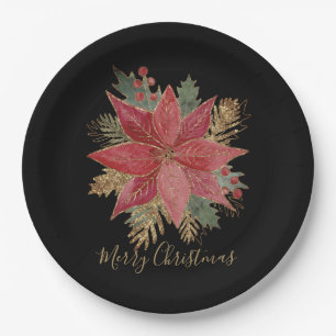 Assiettes En Carton Élégante Soirée de Noël Rouge Poinsettia