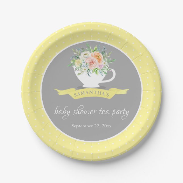 Assiettes En Carton Elégante Teacup Floral Teacup Baby shower Tea Part (Devant)