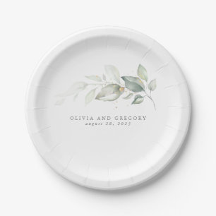 Assiettes En Carton Elégante Verdure Aquarelle Mariage romantique
