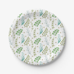 Assiettes En Carton Élégante verdure botanique Feuillage Miel Bee