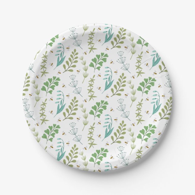 Assiettes En Carton Élégante verdure botanique Feuillage Miel Bee (Devant)