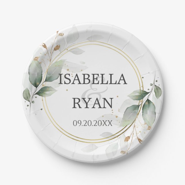 Assiettes En Carton ÉLÉGANTE verdure Feuille Gold Mariage Plaque papie (Devant)