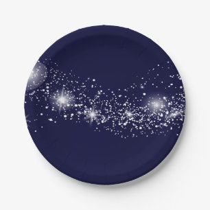 Assiettes En Carton Élégantes étoiles scintillantes sur bleu marine