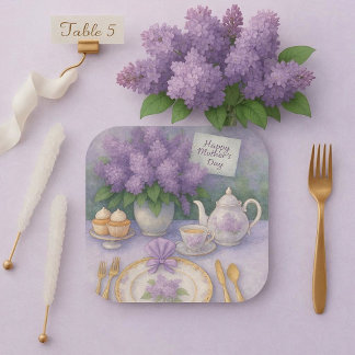 Assiettes En Carton Élégantes fleurs de lilas violettes pour la fête d