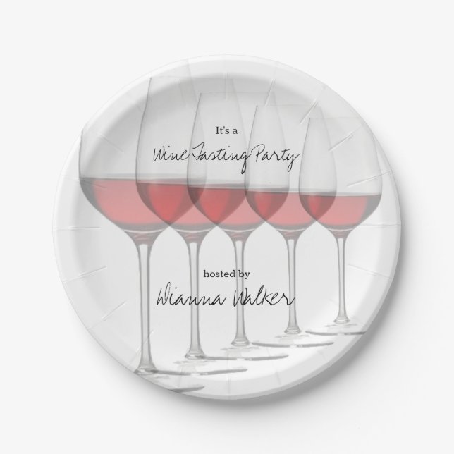 Assiettes En Carton Élégantes Grandes Lunettes de Vin Rouge (Devant)