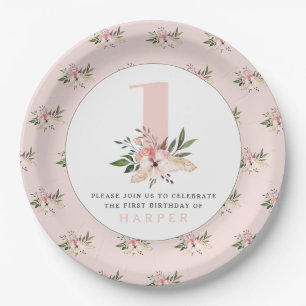 Assiettes En Carton Élégantes plaques de papier d'anniversaire fleur