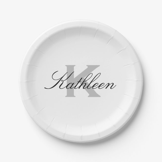 Assiettes En Carton Élégantes plaques de papier monogrammé personnalis (Devant)