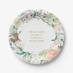 Assiettes En Carton Élégantes roses aquarelles guirlande florale