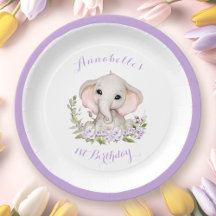 Eléphant 1er anniversaire fille Floral Purple Prin