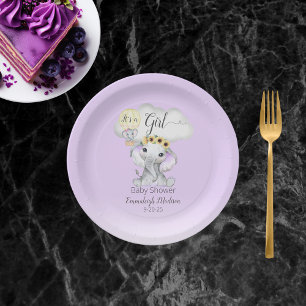 Assiettes En Carton Eléphant à air chaud ballon Baby shower violet