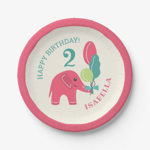 Assiettes En Carton Éléphant avec anniversaire de filles de ballons