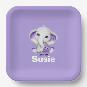 Assiettes En Carton Eléphant avec plaque en papier lavande en peluche