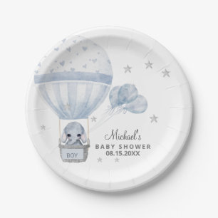 Assiettes En Carton Eléphant baby shower avec ballon chaud à air