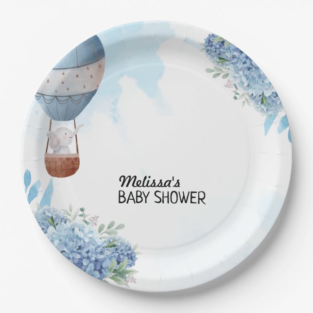 Assiettes En Carton Eléphant ballon à air chaud bleu hydrangée personn (Devant)