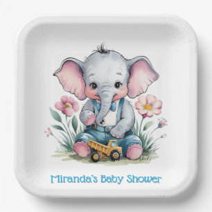Assiettes En Carton Eléphant bébé avec Baby shower de camion